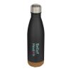 Cove 500 ml doppelwandige, vakuumisolierte Trinkflasche aus Edelstahl mit Korkdetails Standard | schwarz | ohne Werbeanbringung | Nicht verfügbar | Nicht verfügbar