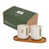 Originalhome ovales Holztablett und 150 ml Keramiktassen Set holz