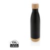 Vakuum Edelstahlflasche mit Deckel und Boden aus Bambus schwarz | ohne Werbeanbringung | Nicht verfügbar | Nicht verfügbar