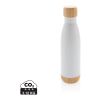 Vakuum Edelstahlflasche mit Deckel und Boden aus Bambus weiß | ohne Werbeanbringung | Nicht verfügbar | Nicht verfügbar