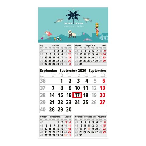 5-Monatskalender Budget 5 Bestseller (Einblatt) Hellgrau-rot | ohne Werbeanbringung