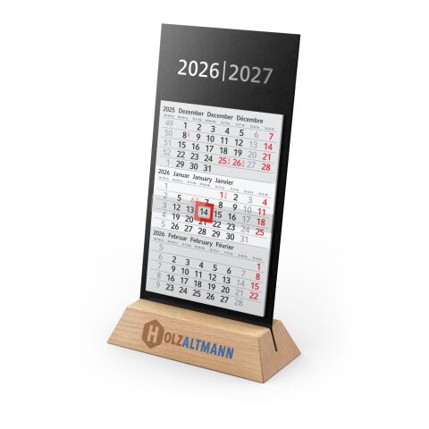 Tischkalender Desktop 3 Wood Bestseller Hellgrau-rot | 1-farbiger Siebdruck-Digital