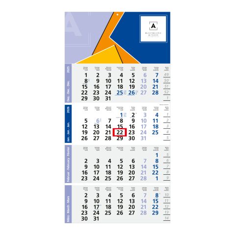 4-Monatskalender Logic 4 Post Bestseller (Einblatt) Hellgrau-rot | ohne Werbeanbringung