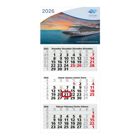 3-Monatskalender Medium Light 3 Bestseller (Mehrblock) Hellgrau-rot | 4C-Quality Digital