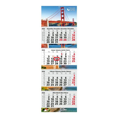 4-Monatskalender Quadro Wire-O 4 Bestseller (Mehrblock) Hellgrau-rot | ohne Werbeanbringung | 4C-Quality Digital | ohne Werbeanbringung