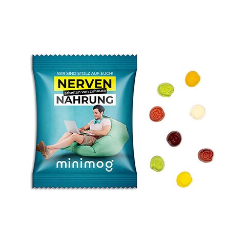Fruchtgummi Standardformen weiß | 10 g | ohne Werbeanbringung | Papier/PE-Verbundfolie | @-Zeichen