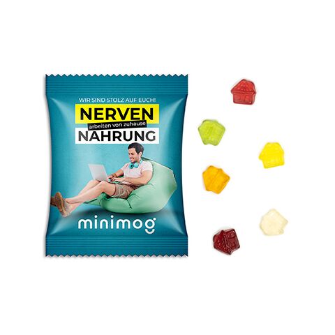 Fruchtgummi Standardformen weiß | 10 g | 1-farbiger Flexodruck | Standard-Folie | Haus