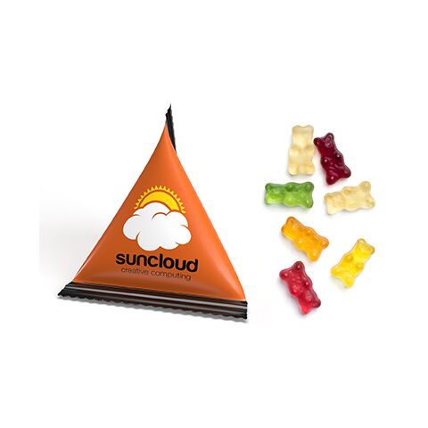 Mini Tetraeder Fruchtgummi transparent | 1-farbiger Flexodruck | Gummibärchen