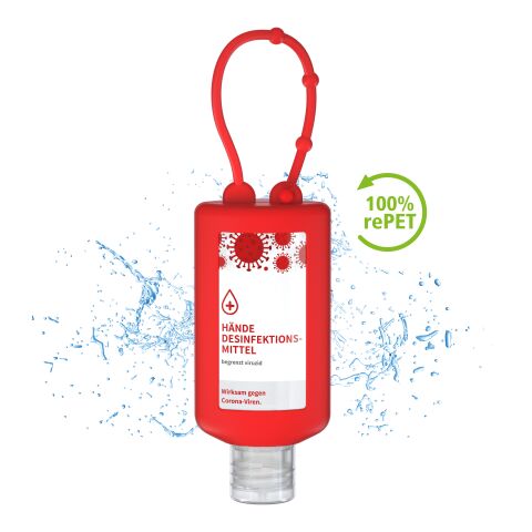 50 ml begrenzt viruzides Hände-Desinfektionsmittel – Bumper Rot | Etikett &quot;Body Label&quot; glänzend