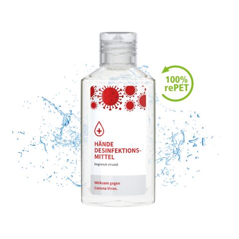 52 ml begrenzt viruzides Hände-Desinfektionsmittel – Flasche Transparent | Etikett &quot;Body Label&quot; glänzend