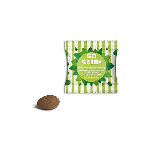 Mandeln einzeln im Werbetütchen transparent | ohne Werbeanbringung | kompostierbare Folie | Sahne-Kakao