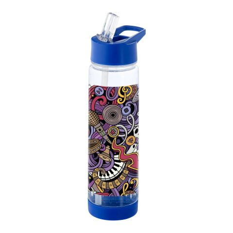 48h Express-Druck Werbeartikel 740 ml Tritan™ Trinkflasche BPA-frei mit Fruchtsieb & abschraubbarem Boden zur Reinigung – transparent-blau – mit Logo