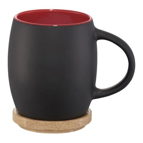 Hearth Keramiktasse mit Holz Deckel &amp; Untersetzer Standard | schwarz-rot | ohne Werbeanbringung | Nicht verfügbar | Nicht verfügbar