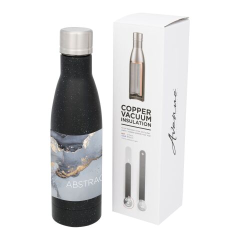 48h Express-Druck Werbeartikel Vasa 500 ml Isolierflasche Kupfer-Vakuum 12h heiß/48h kalt mit Trend-Sprenkel-Oberfläche – schwarz – mit Logo bedruckt