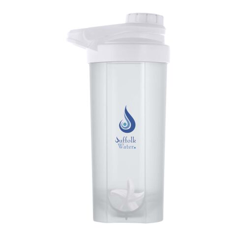 Werbeartikel Forza 700 ml Sportflasche mit Shakerball & Skala für Proteinshakes BPA-frei – absolutes weiß – mit Logo bedruckt