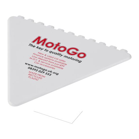 Nachhaltiger Werbeartikel Frosty 2.0 dreieckiger Eiskratzer – weiß – mit Logo bedruckt