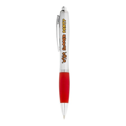 Nash Kugelschreiber silber mit Softtouch Griff Standard | silber-rot | ohne Werbeanbringung | Nicht verfügbar | Nicht verfügbar