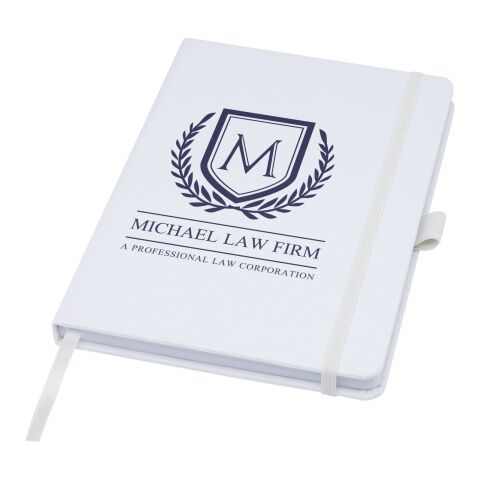 Werbeartikel Honua A5 Notizbuch aus recyceltem Papier mit Cover aus recyceltem PET – weiß – mit Logo bedruckt