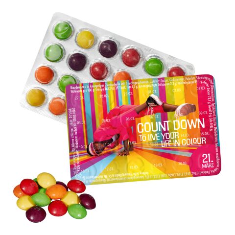 Kleinster Event-Kalender der Welt mit SKITTLES® Original Fruity Candy 2-farbiger Digital- oder Flexodruck