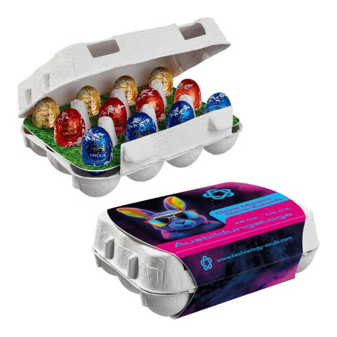 12er Ostereier-Karton mit Lindt Lindor Mini-Eiern 2-farbiger Digitaldruck