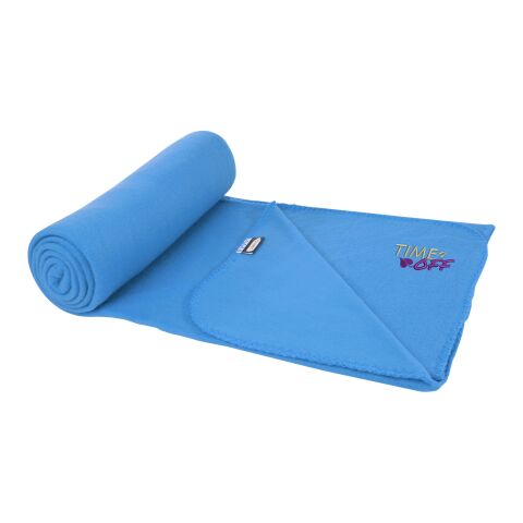 Werbeartikel Willow RPET Decke aus Polar Fleece – processblau – mit Logo bedruckt