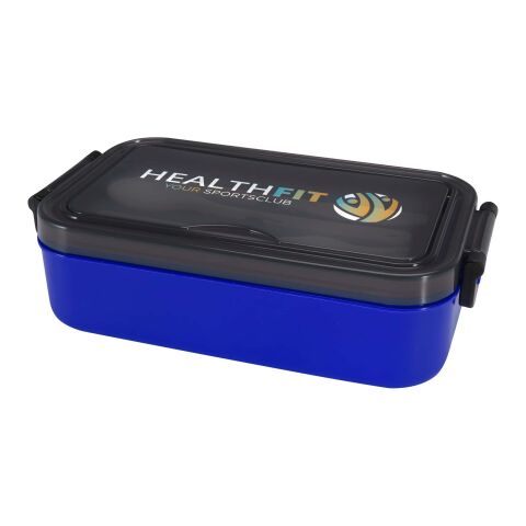 Werbeartikel Snappy Lunchbox und Besteckset – blau – mit Logo bedruckt
