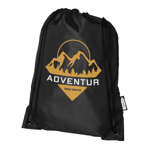 Werbeartikel Oriole Kordelzugrucksack aus RPET – schwarz – mit Logo bedruckt