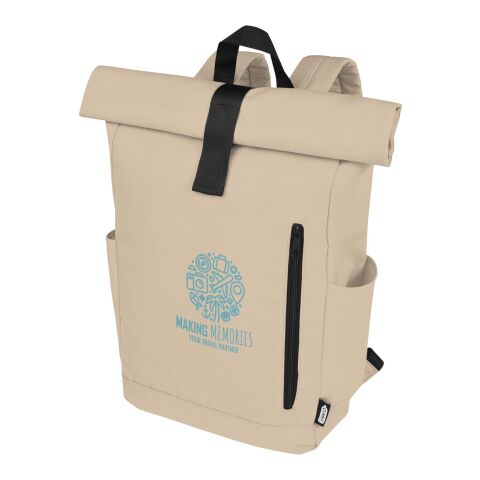 Werbeartikel Byron 15,6 GRS Recycled PET Roll-Top Rucksack 18 L – oatmeal – mit Logo bedruckt