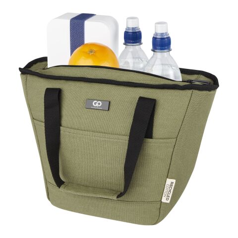 48h Express-Druck Werbeartikel Joey GRS-recycelte Canvas-Lunch-Kühltasche 6 L für 9 Dosen – olive – mit Logo bedruckt