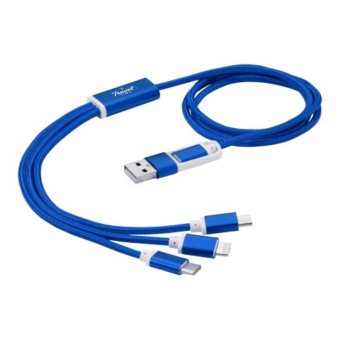 Werbeartikel Versatile 3-in-1-Ladekabel mit dualem Eingang – royalblau – mit Logo bedruckt