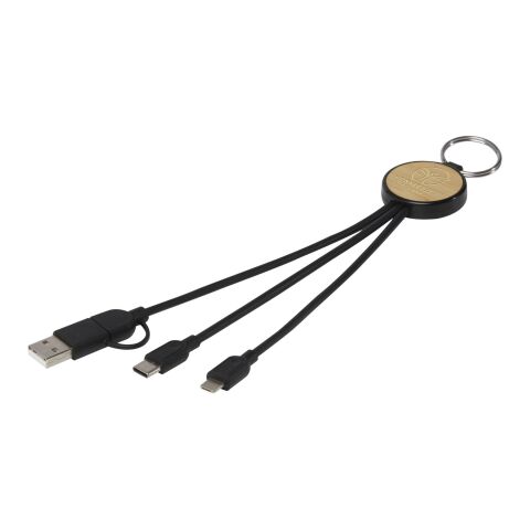 Tecta  6-in-1 Ladekabel mit Schlüsselring aus recyceltem Kunststoff und Bambus Standard | schwarz | ohne Werbeanbringung | Nicht verfügbar | Nicht verfügbar