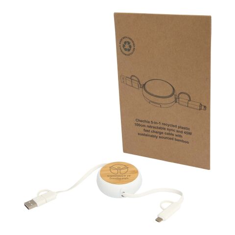 Chechia 100cm 5-in-1 Kabel aus recyceltem Kunststoff, einziehbar, für Datenübertragung und 45W Schnellladung mit Bambusdetails