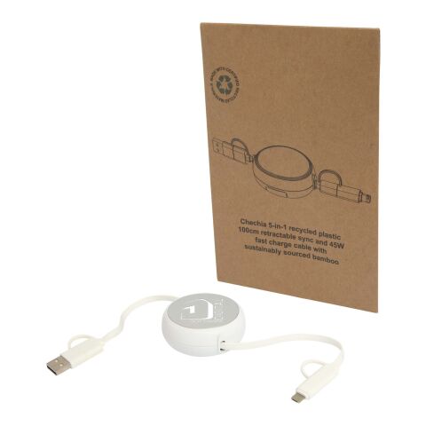 Alasia 100 cm 5-in-1 Kabel aus recyceltem Kunststoff und Aluminium, einziehbar, für Datenübertragung und mit 45W Schnellladung Standard | silber | ohne Werbeanbringung | Nicht verfügbar | Nicht verfügbar