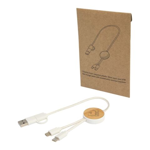 Chechia 30 cm 5-in-1 Kabel aus recyceltem Kunststoff für Datenübertragung und 27W Schnellladung mit Bambusdetails Standard | transparent klar | ohne Werbeanbringung | Nicht verfügbar | Nicht verfügbar
