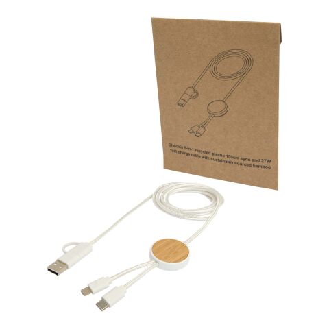 Chechia 150 cm 5-in-1 Kabel aus recyceltem Kunststoff für Datenübertragung und 27W Schnellladung mit Bambusdetails