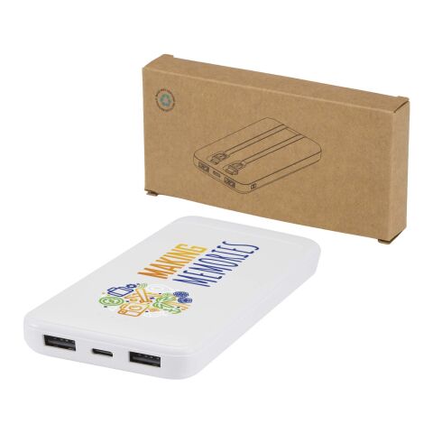 Adhil 10 W 10.000 mAh Powerbank aus recyceltem Kunststoff mit 2 integrierten Kabeln