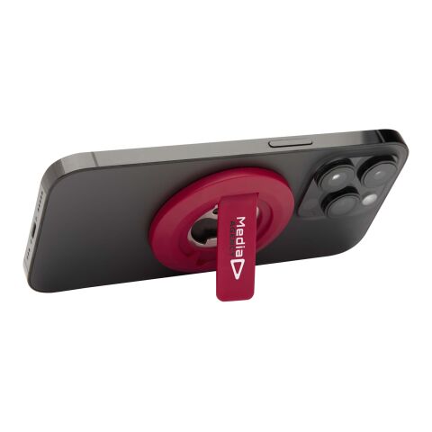 Werbeartikel Ain Magnetische Smartphonehalterung  aus recyceltem Kunststoff mit Flaschenöffner – rot – mit Logo bedruckt