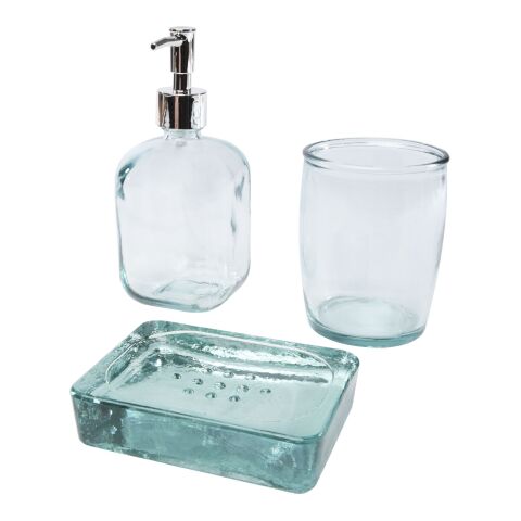 Jabony 3-teiliges Badezimmer-Set aus recyceltem Glas Standard | weiß | ohne Werbeanbringung | Nicht verfügbar | Nicht verfügbar