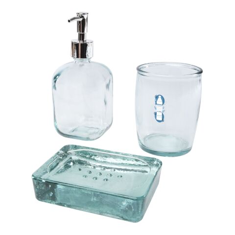 Jabony 3-teiliges Badezimmer-Set aus recyceltem Glas Standard | weiß | ohne Werbeanbringung | Nicht verfügbar | Nicht verfügbar