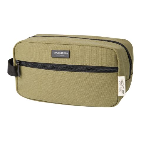 Werbeartikel Joey Kosmetiktasche aus GRS recyceltem Canvas 3,5 L – olive – mit Logo bedruckt