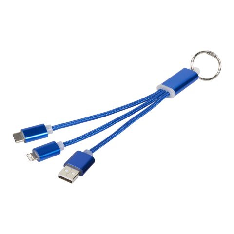 3-in-1 Metall-Ladekabel mit Schlüsselanhänger Standard | royalblau | ohne Werbeanbringung | Nicht verfügbar | Nicht verfügbar