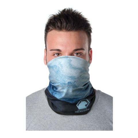 Nachhaltiger Werbeartikel Zoya Sublimation-Multi-Schal aus RPET mit Säumen und Fleece-Schicht – navy  – mit Logo bedruckt