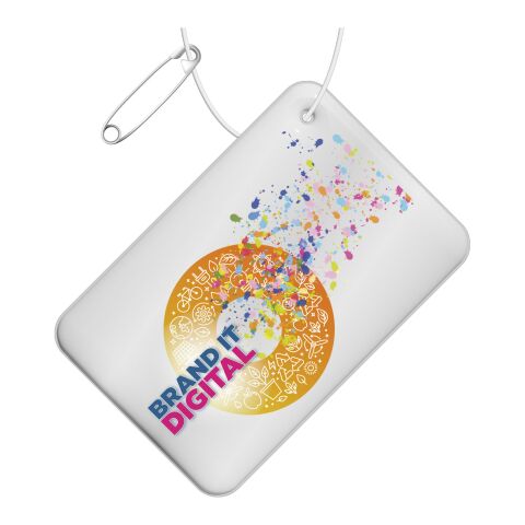 RFX™ Rechteckiger, reflektierender PVC-Aufhänger, klein weiss | Digitaldruck | Back (under reflective layer) | 78 mm x 52 mm