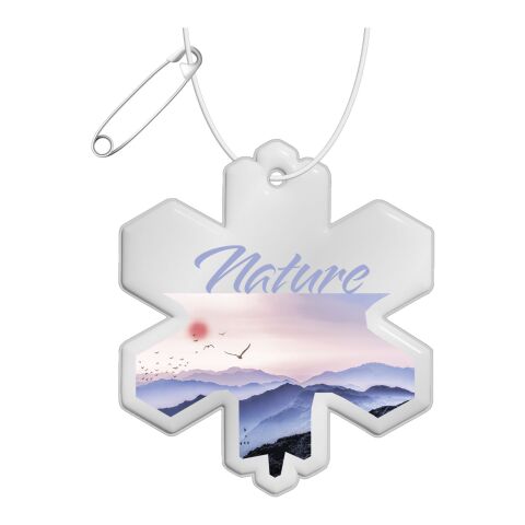 RFX™ Reflektierender PVC-Aufhänger Schneeflocke weiss | 1-farbiger Siebdruck | Rückseite | 53 mm x 61 mm