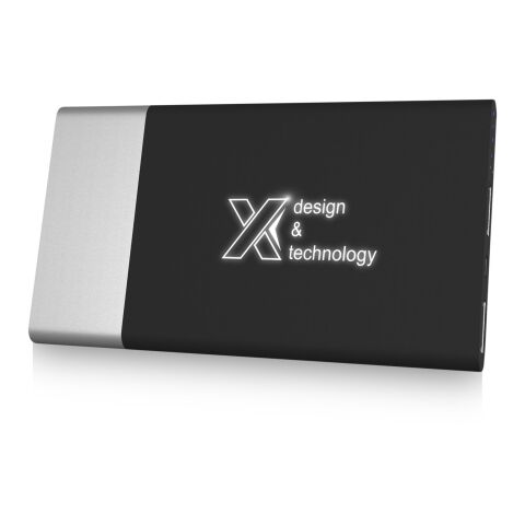 SCX.design P20 5000 mAh Powerbank mit Leuchtlogo silber-weiß | ohne Werbeanbringung