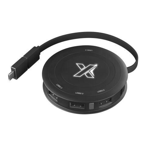 SCX.design H16 5 W kabelloses Ladegerät &amp; Hub mit Leuchtlogo schwarz | ohne Werbeanbringung | Nicht verfügbar | Nicht verfügbar