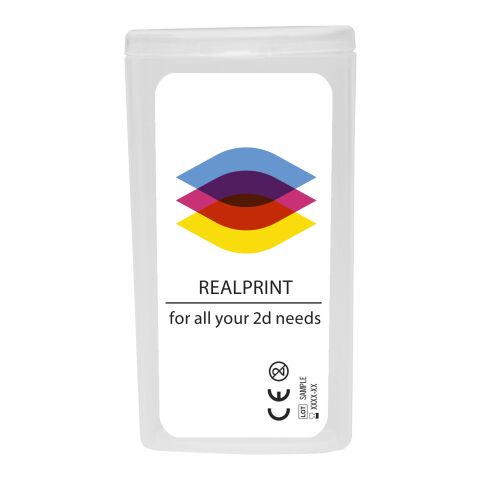 Werbeartikel MiniKit Erste-Hilfe – weiß  – mit Logo bedruckt