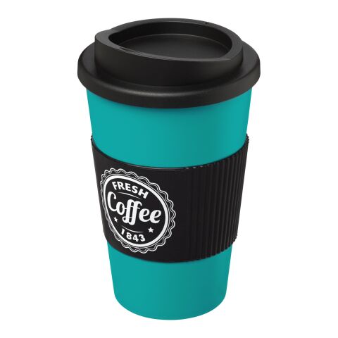 Americano® 350 ml Isolierbecher mit Schutzring und Schraubverschluss aquablau-schwarz | 1-farbiger Siebdruck | rundum | 228 mm x 73 mm