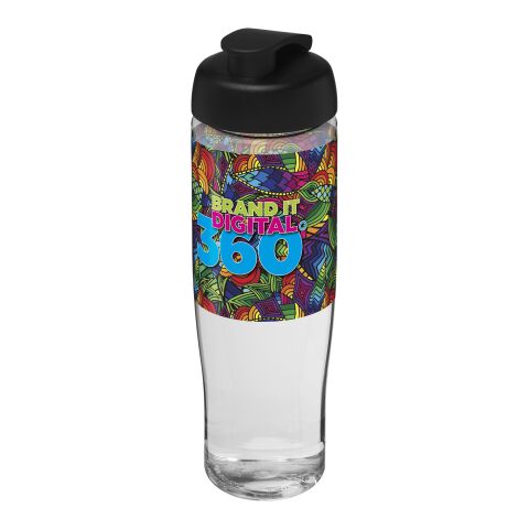 Werbeartikel H2O Tempo® 700 ml Sportflasche schlankes Design mit Klappdeckel auslaufsicher & recycelbar Made in UK – weiß-schwarz – mit Logo bedruckt