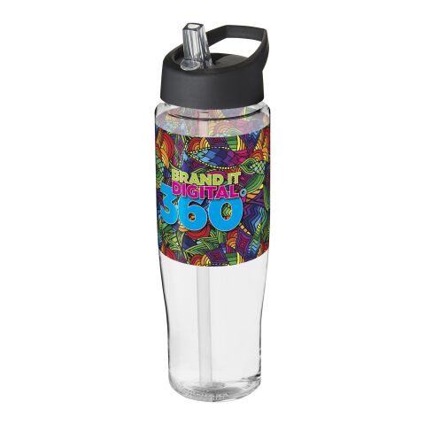 Werbeartikel H2O Tempo® 700ml Sportflasche einwandig auslaufsicher mit Ausgussdeckel Made in UK schlankes Design – weiß-schwarz – mit Logo bedruckt